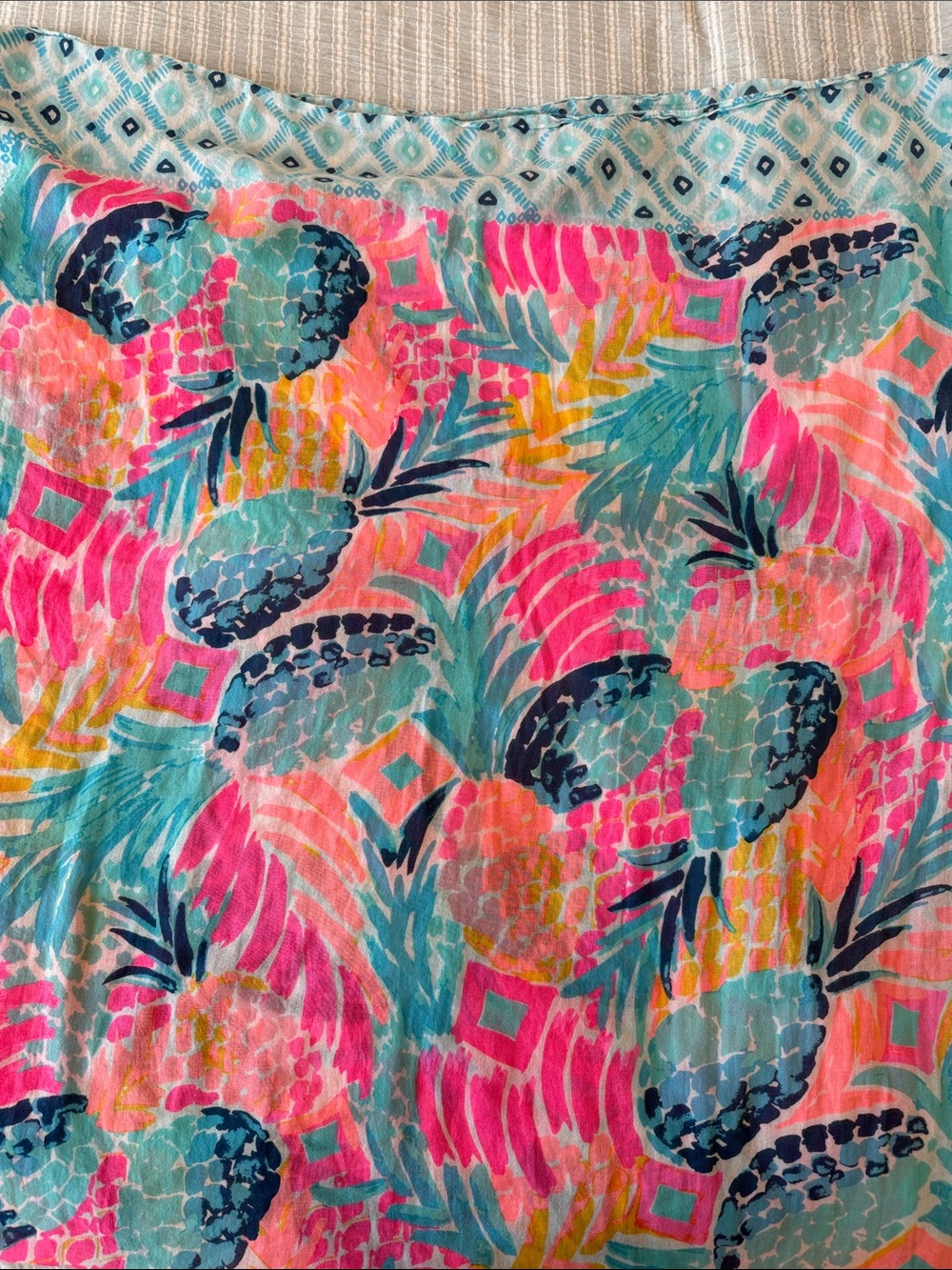 Lilly Pulitzer Multicolor Pineapple Scarf with Pink Tassels - Picture 2 of 3